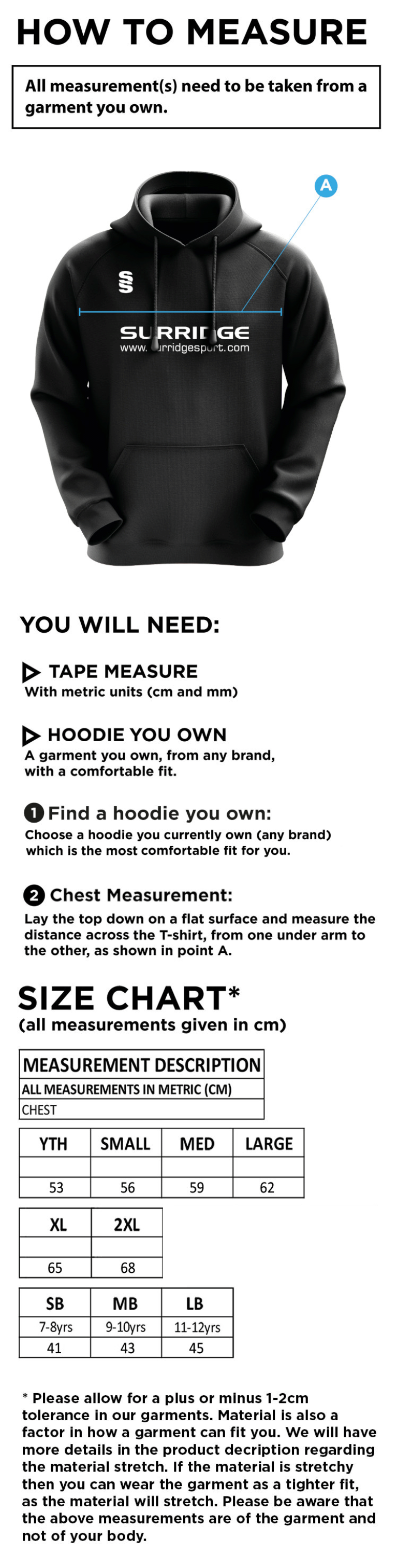 Island Bakeries CC - Blade Hoody - Size Guide