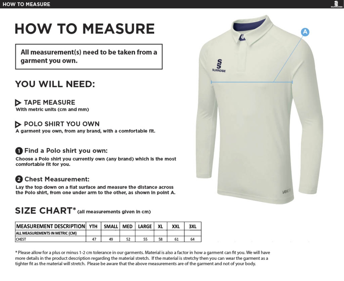 Island Bakeries CC - Ergo Long Sleeve Playing Shirt - Size Guide