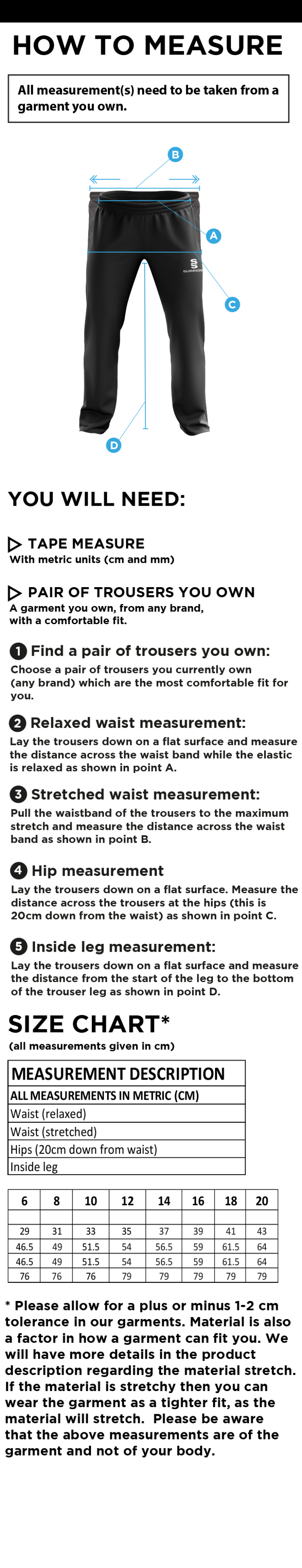 Island Bakeries CC - Women's Poplin Track Pant - Size Guide