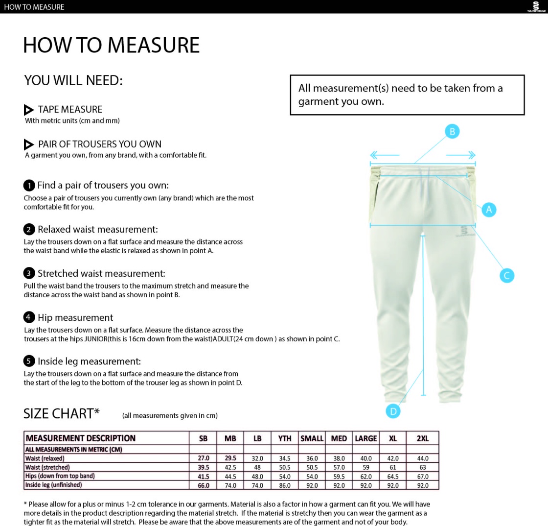 Island Bakeries CC - Tapered Fit Cricket Trousers - Size Guide