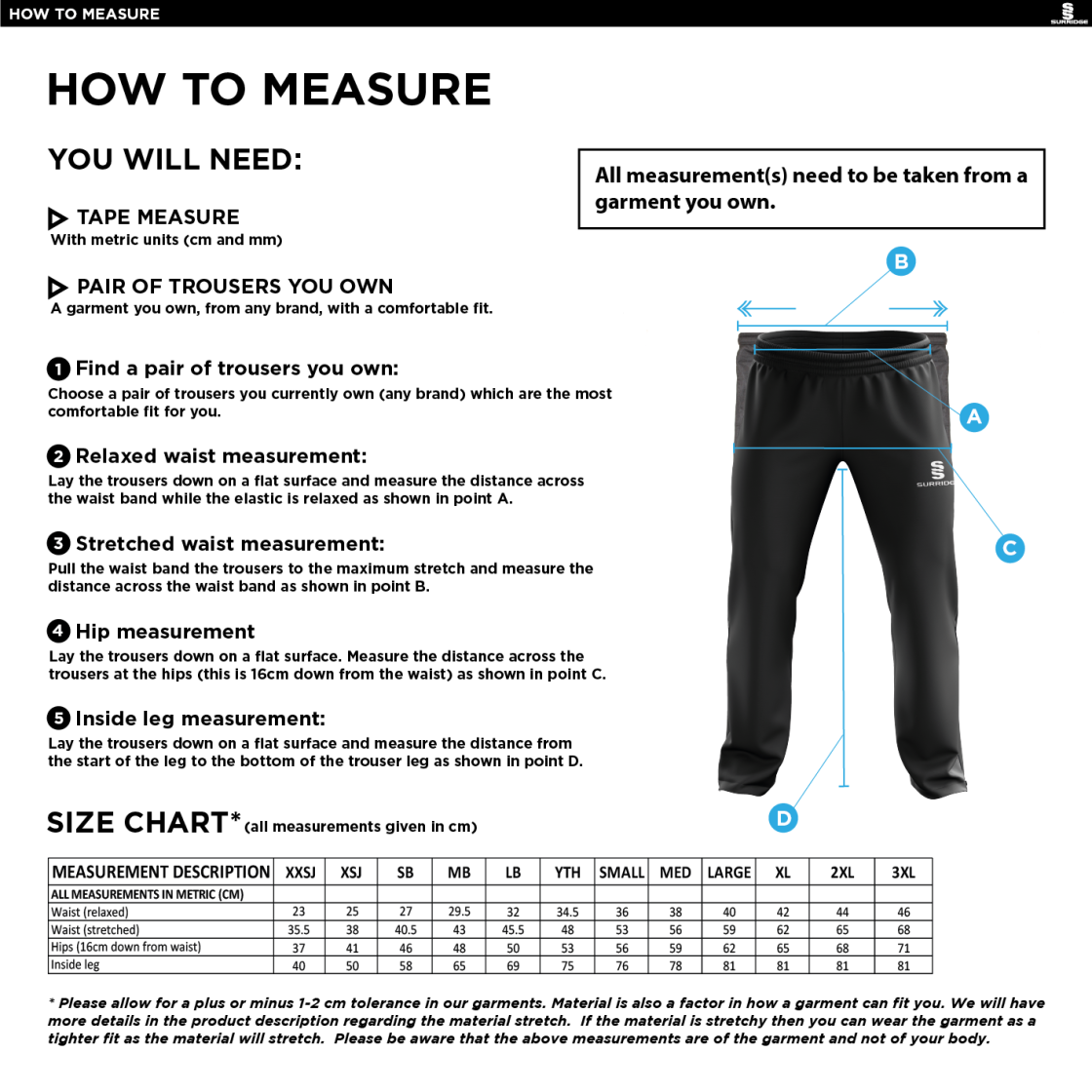 ISLAND BAKERIES CC Classic Tracksuit Pant 3/4 Zip Length Navy Mens - Size Guide