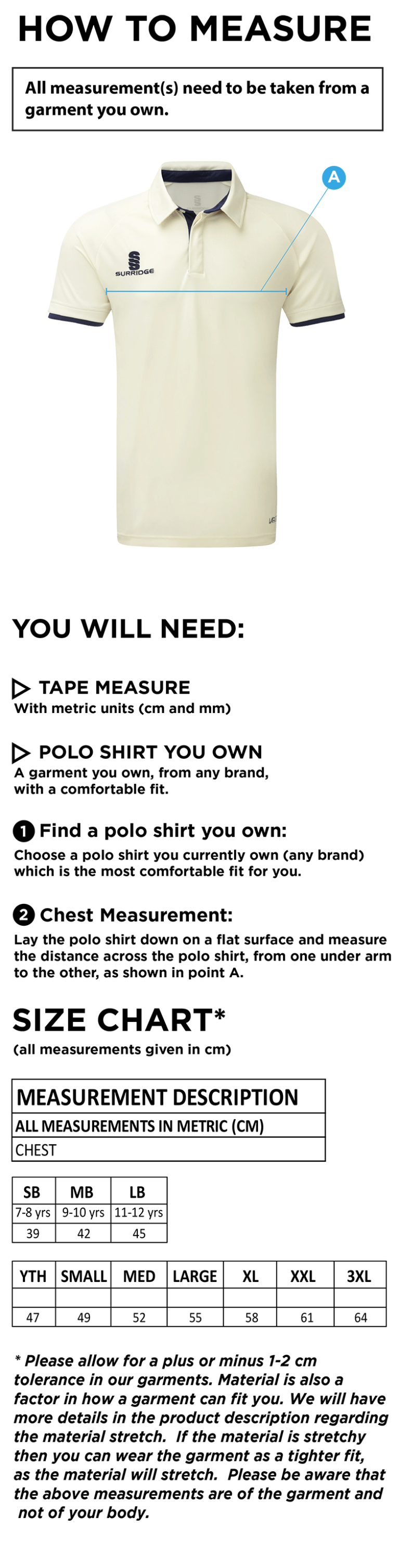 Island Bakeries CC - Ergo Short Sleeve Playing Shirt - Size Guide