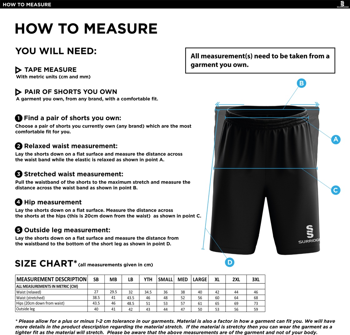 Island Bakeries CC - Blade Training Shorts - Size Guide