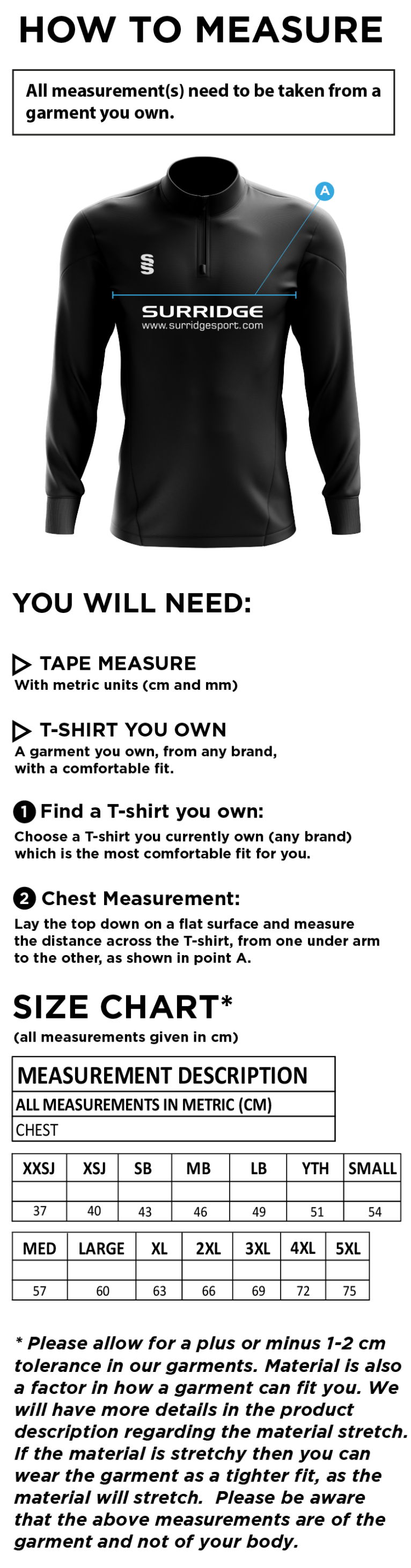 Island Bakeries CC - Blade Performance Top - Size Guide