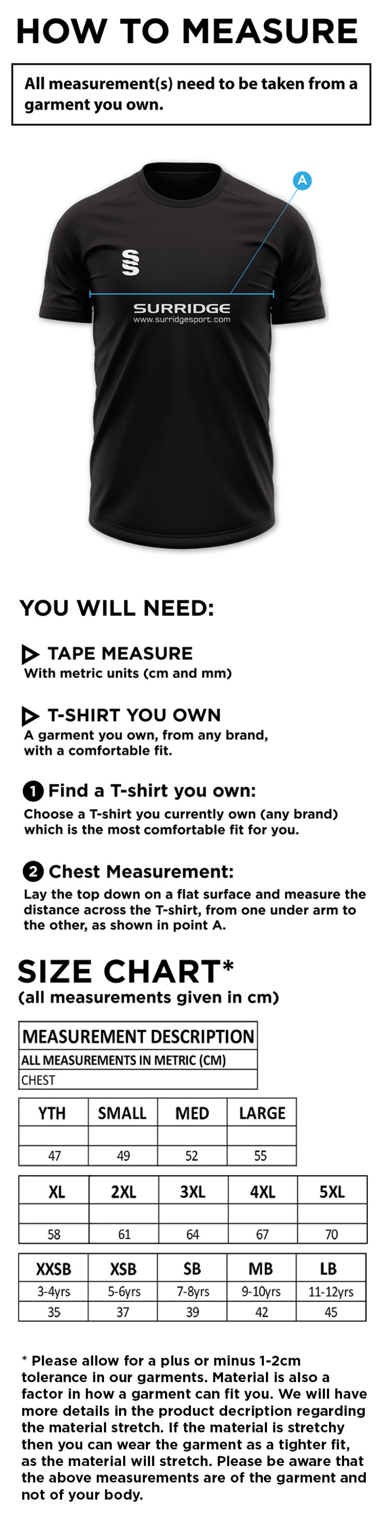 Island Bakeries CC - Blade Training T-shirt - Size Guide