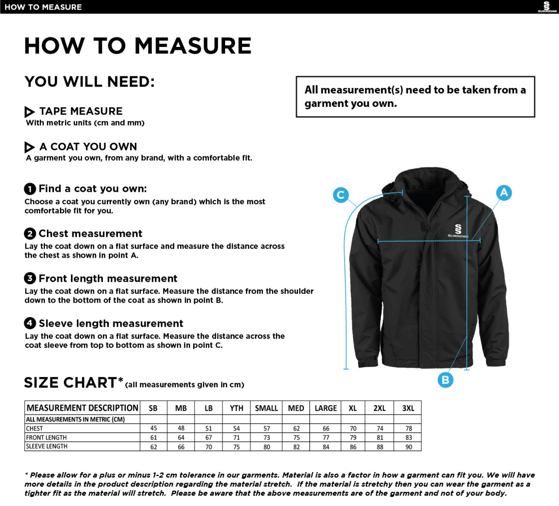 Island Bakeries CC - Fleeced Line Jacket - Size Guide