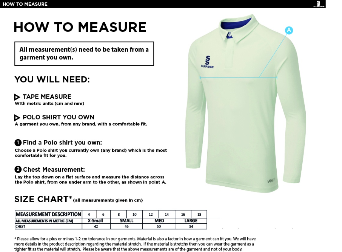 ISLAND BAKERIES CC DUAL LONG SLEEVE CRICKET SHIRT (WOMENS)-Ivory - Size Guide