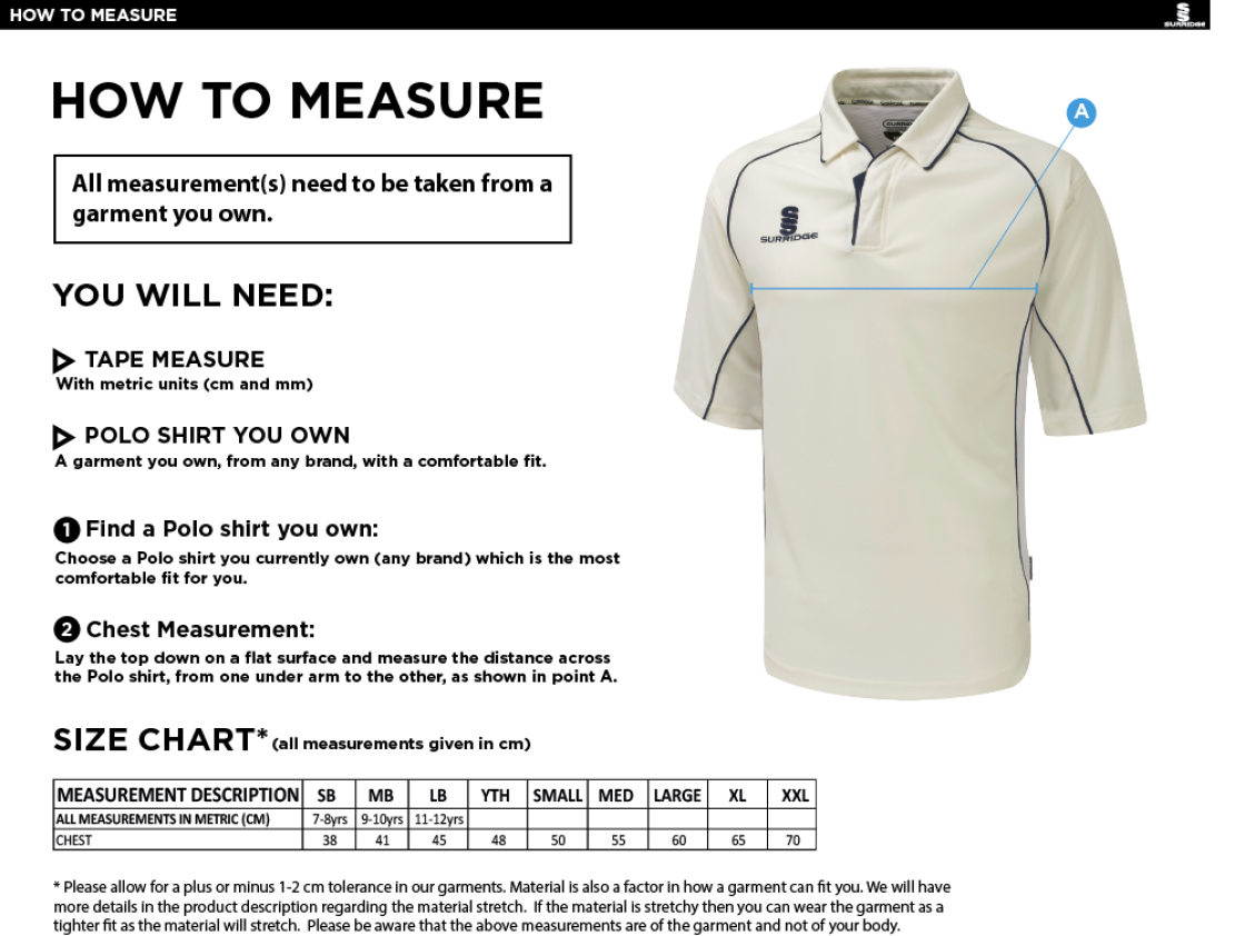 Island Bakeries CC - Premier 3/4 Sleeve Playing Shirt - Size Guide