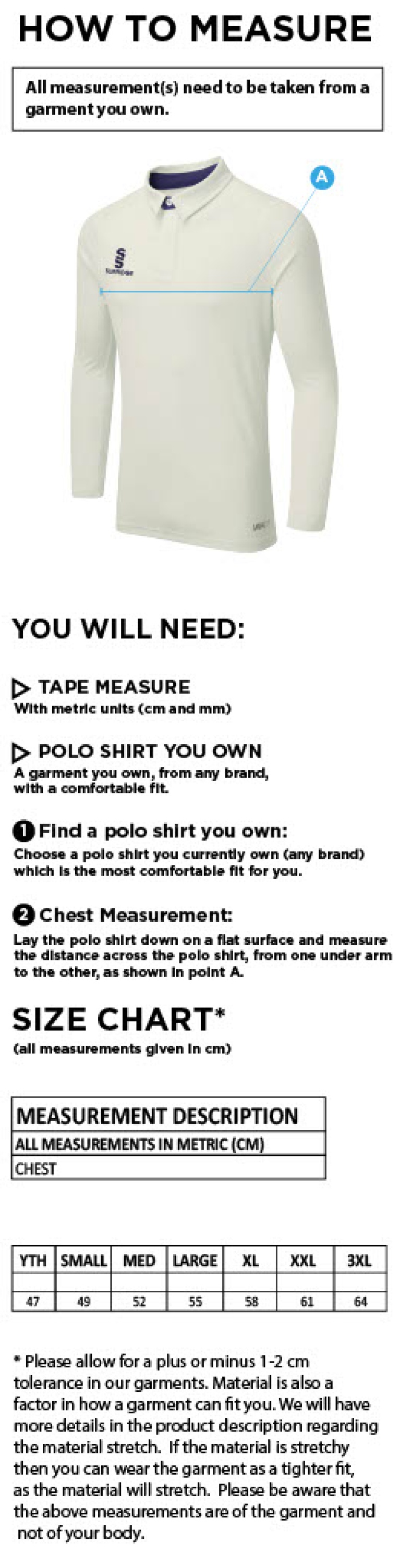 Island Bakeries CC - Ergo Long Sleeve Playing Shirt - Size Guide